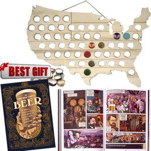 Wooden Beer Cap USA Map Wall Art & History of Beer Comic Book